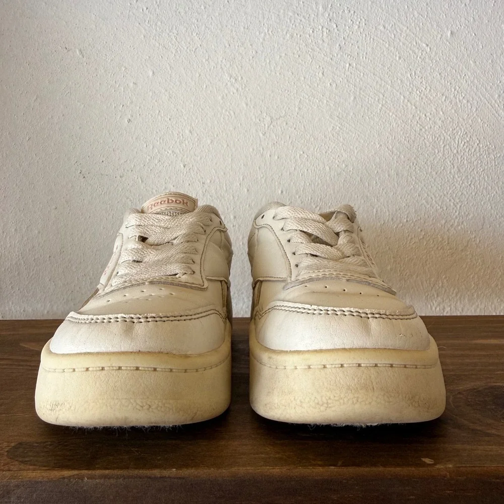 Reebok Club C Double Geo Kids Platform Sneakers White Pink Size 11